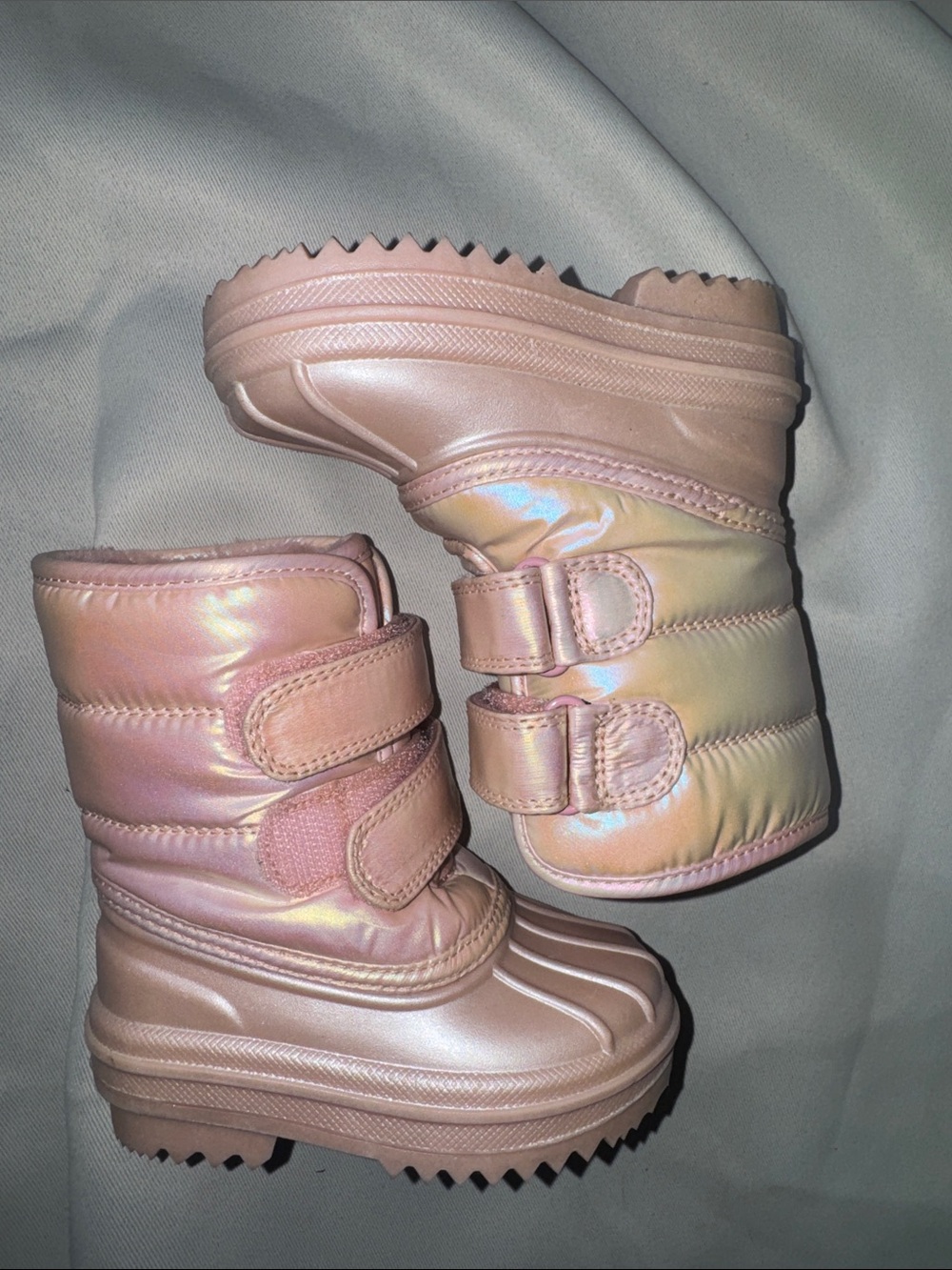 Place Kids Iridescent Pink Snow Boots with Dual Hook-and-Loop Straps